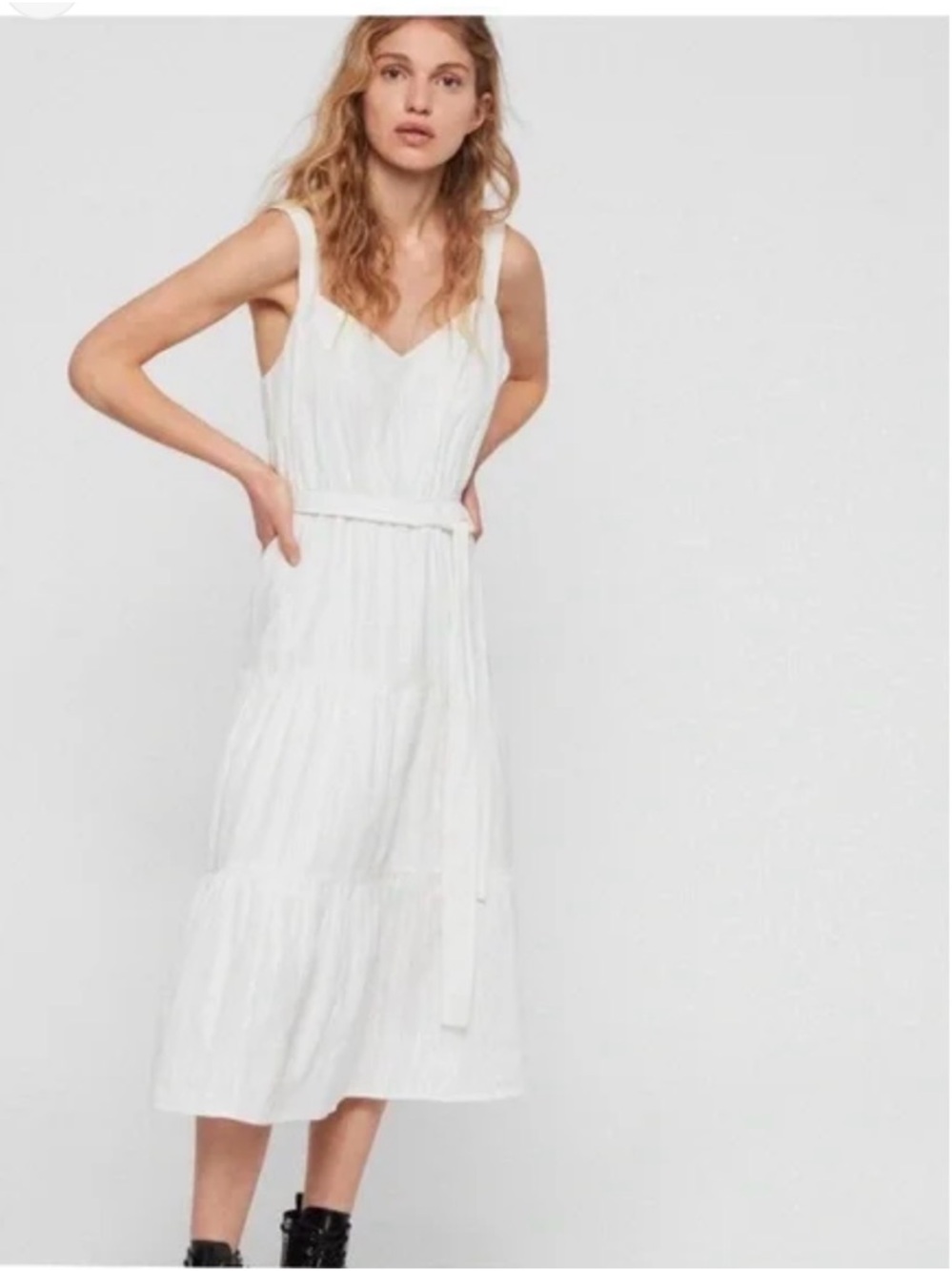 All saints Simone Adi Midi Dress Textured Tiered Ruffle
Cotton size medium